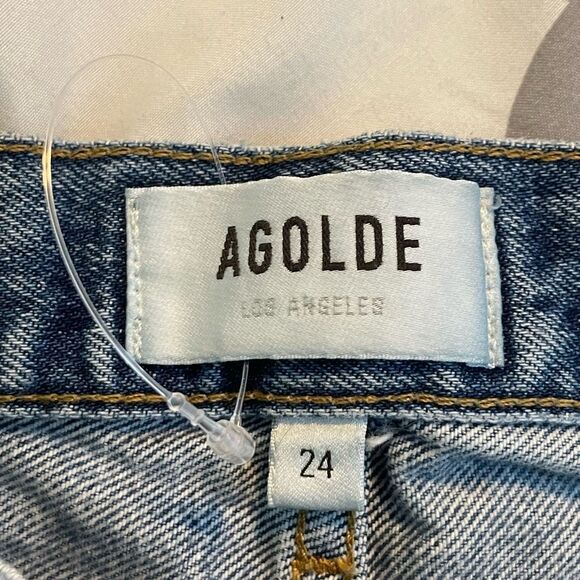 Agolde 90's Pinch Waist Jeans High Rise Straight Leg Blue Medium Wash Denim 24 - Picture 7 of 9